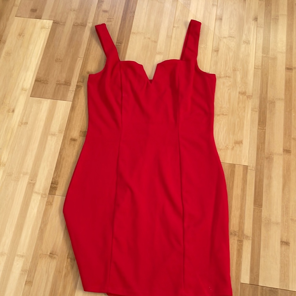 red V neck dress